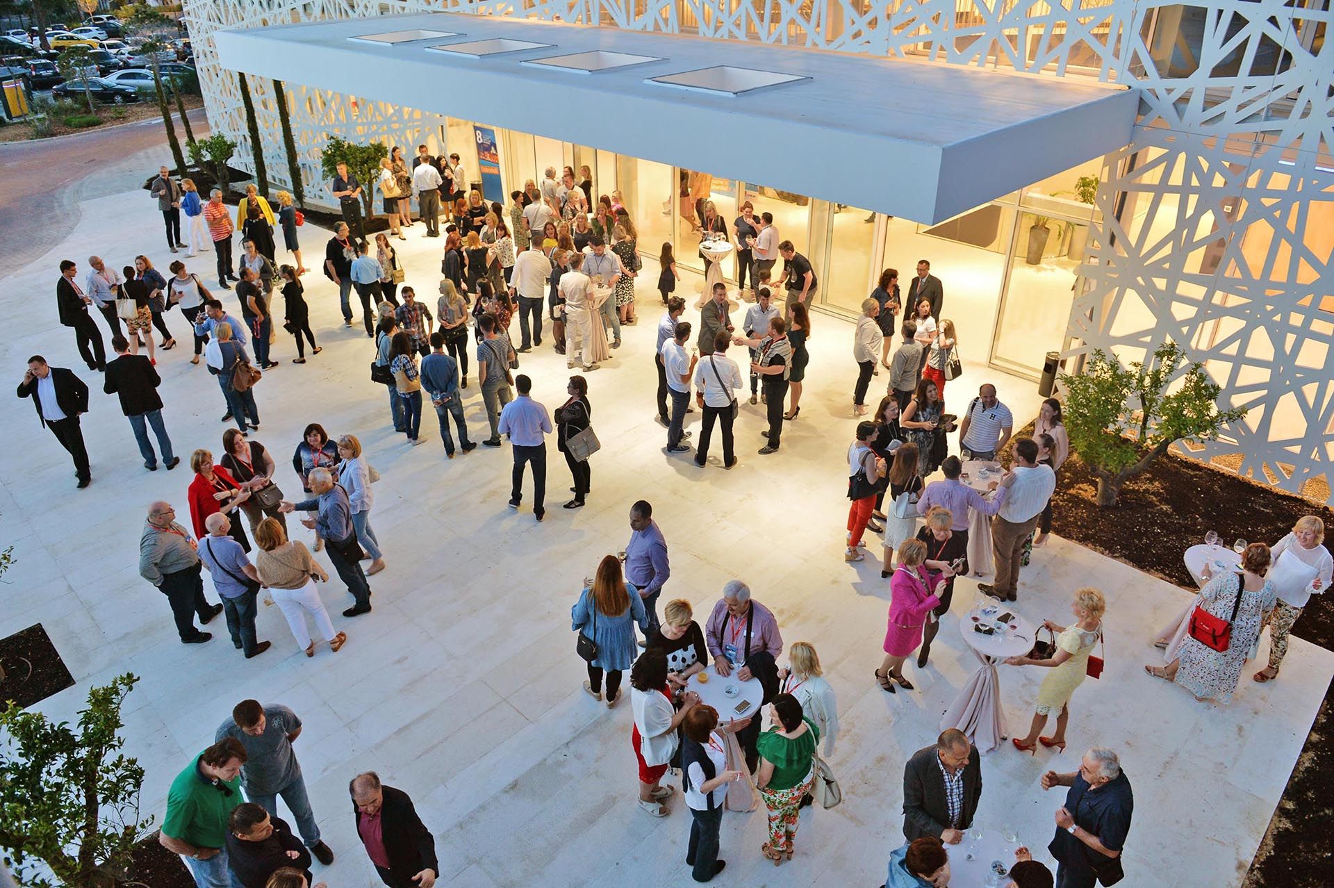 Amadria Park Convention Centre exterior at evening