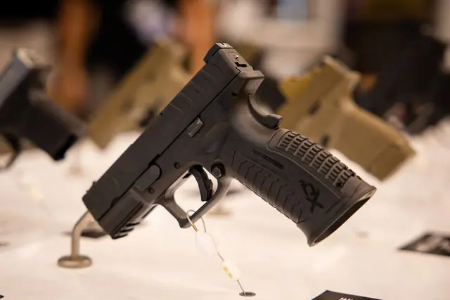 Pistol on display at an exhibitor stand